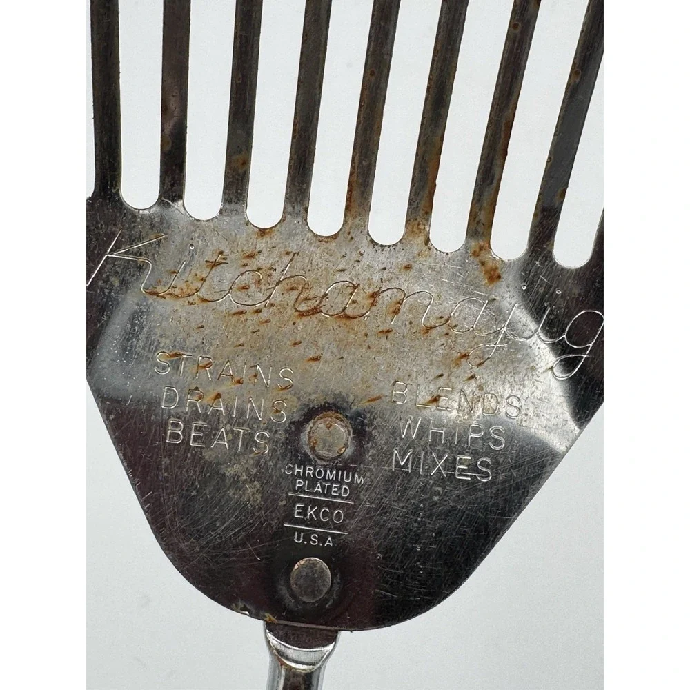 Vtg Ekco Kitchamajig Slotted Spoon Strainer Whip Utensil Black Handle USA